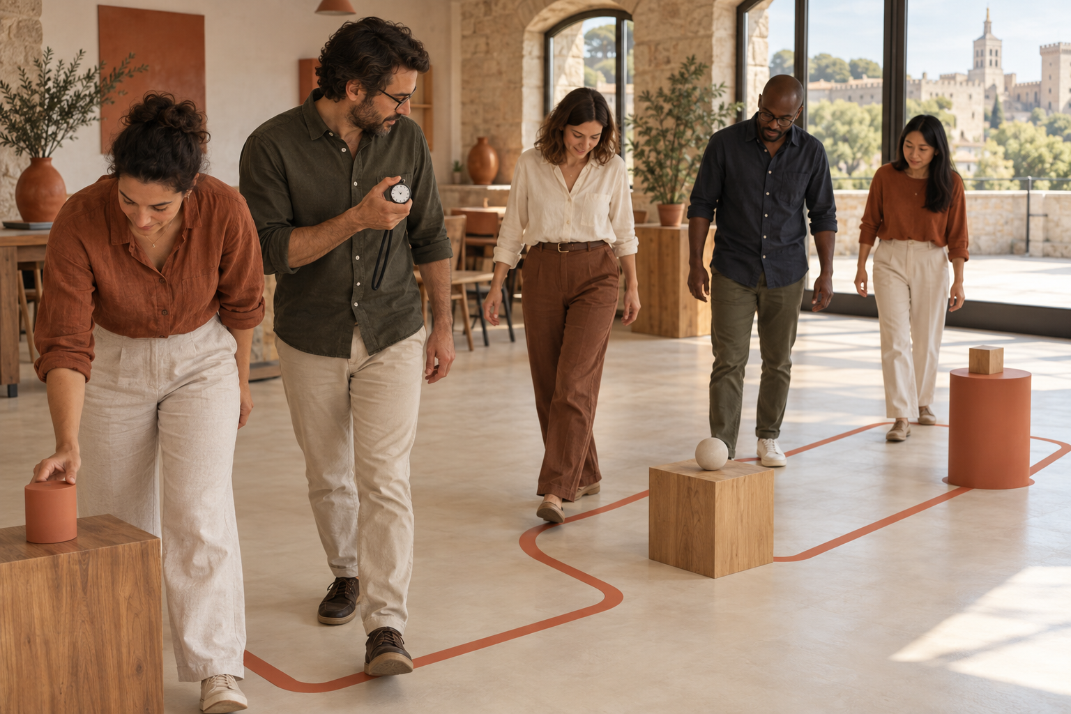 Parcours chronométré au sol de l'atelier